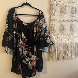 Curt Chic Black/ Floral Playsuit (PLUS SIZE 20)
